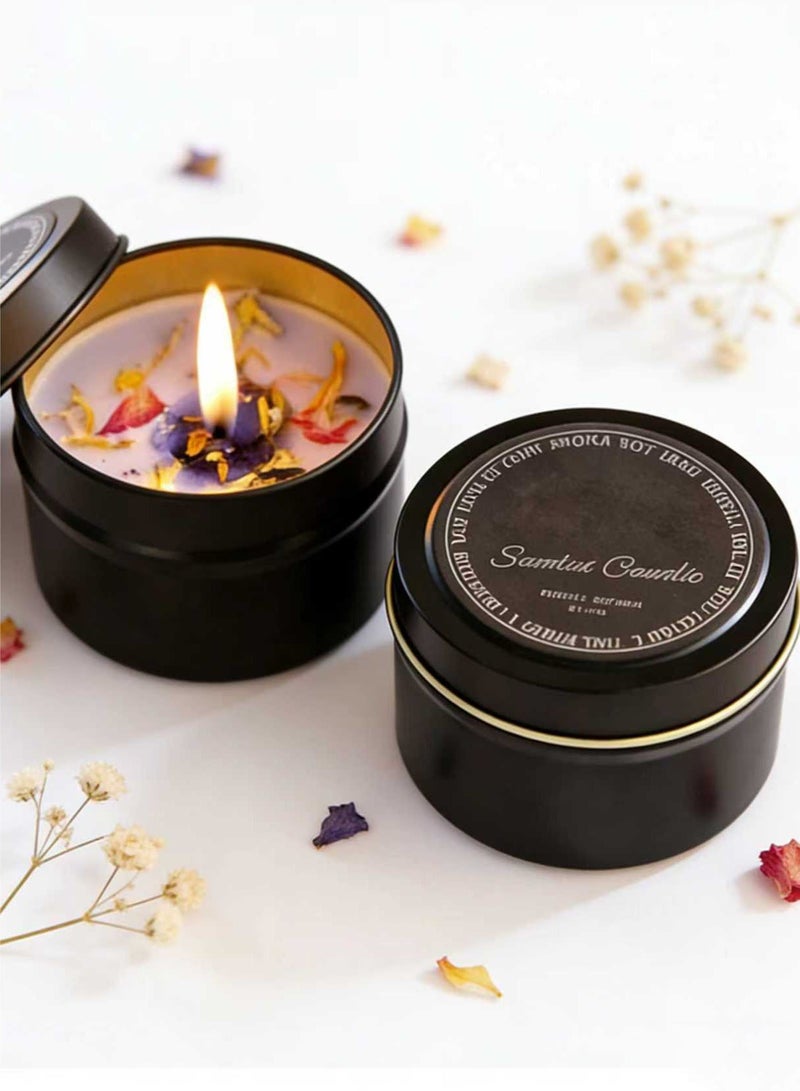 Scented Candle عبوة من شمعتين معطرتين برائحة الزهور المجففة الكريستالية - شموع معطرة برائحة الورد والإيلنغ، شموع معطرة بالزيوت العطرية الطبيعية، شموع صويا طبيعية، شمعة في علبة سوداء، مناسبة للمنزل، والمنتجعات الصحية، والحمام، واليوغا، أو السفر، هدية أنيقة ومريحة، عطر يدوم طويلاً - Image 1